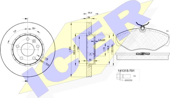 Icer 31315-6845 - Kit freno, Freno a disco autozon.pro