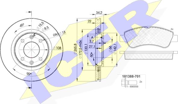 Icer 31388-4750 - Kit freno, Freno a disco autozon.pro