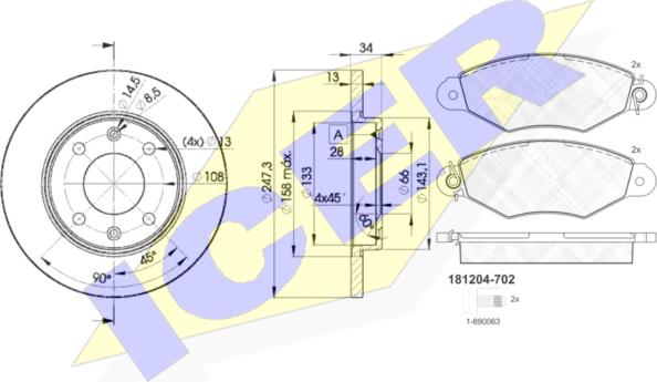 Icer 31204-4298 - Kit freno, Freno a disco autozon.pro