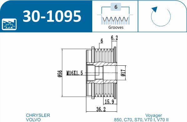 IJS GROUP 30-1095 - Puleggia cinghia, Alternatore autozon.pro