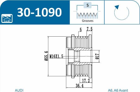 IJS GROUP 30-1090 - Puleggia cinghia, Alternatore autozon.pro