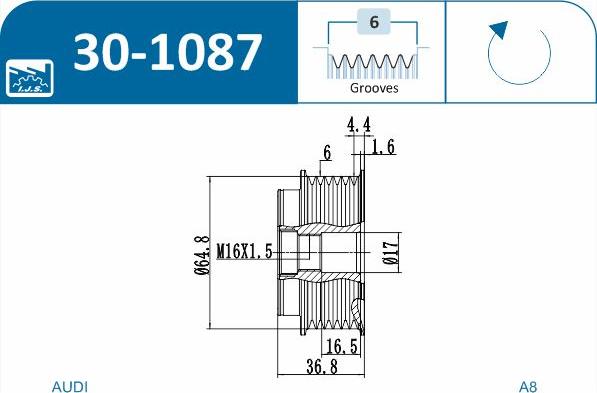 IJS GROUP 30-1087 - Puleggia cinghia, Alternatore autozon.pro