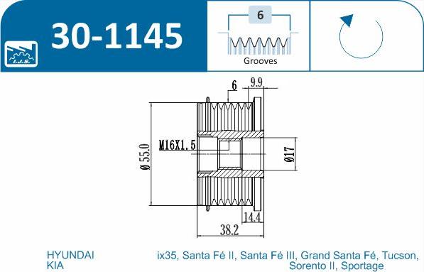 IJS GROUP 30-1145 - Puleggia cinghia, Alternatore autozon.pro