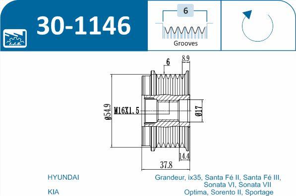 IJS GROUP 30-1146 - Puleggia cinghia, Alternatore autozon.pro