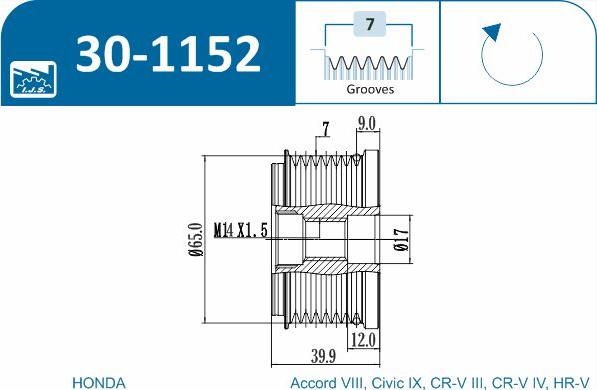 IJS GROUP 30-1152 - Puleggia cinghia, Alternatore autozon.pro