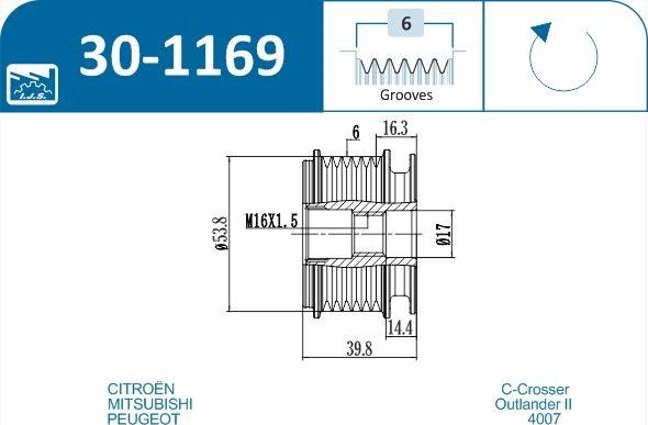 IJS GROUP 30-1169 - Puleggia cinghia, Alternatore autozon.pro