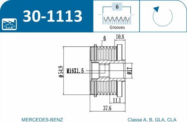 IJS GROUP 30-1113 - Puleggia cinghia, Alternatore autozon.pro