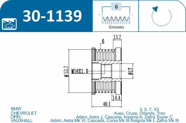 IJS GROUP 30-1139 - Puleggia cinghia, Alternatore autozon.pro