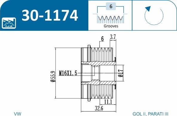 IJS GROUP 30-1174 - Puleggia cinghia, Alternatore autozon.pro