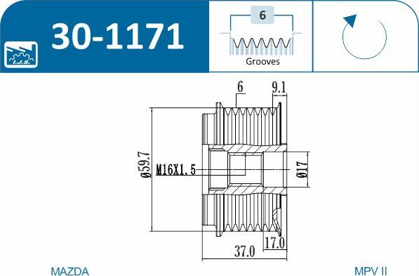 IJS GROUP 30-1171 - Puleggia cinghia, Alternatore autozon.pro