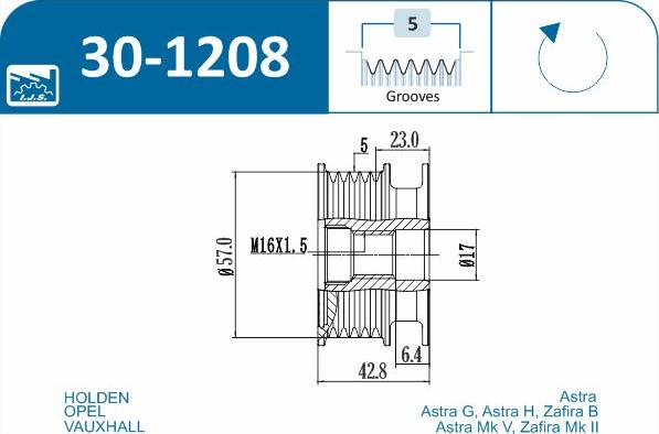 IJS GROUP 30-1208 - Puleggia cinghia, Alternatore autozon.pro