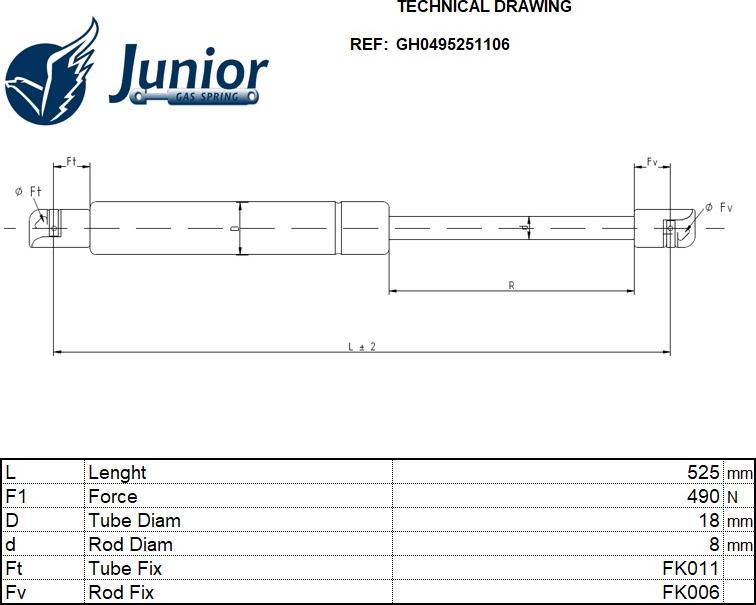 JUNIOR GH0495224 - Ammortizatore pneumatico, Cofano bagagli / vano carico autozon.pro