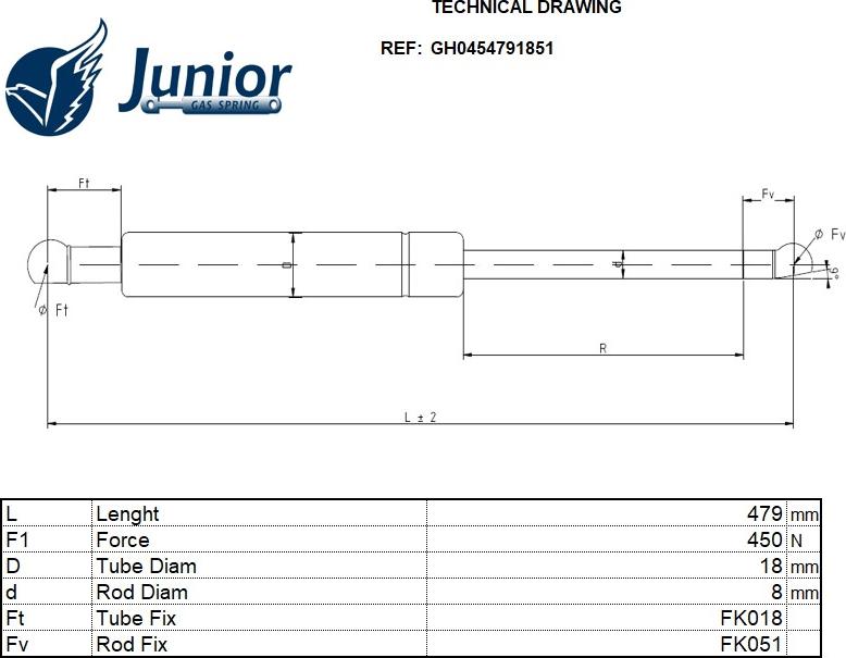 JUNIOR GH0454791851 - Ammortizatore pneumatico, Cofano bagagli / vano carico autozon.pro