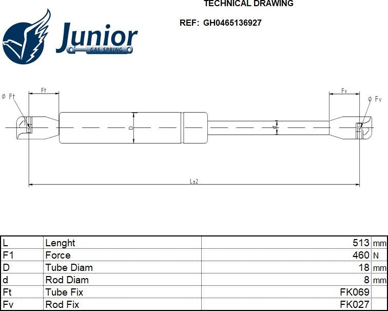 JUNIOR GH0465136927 - Ammortizatore pneumatico, Cofano bagagli / vano carico autozon.pro