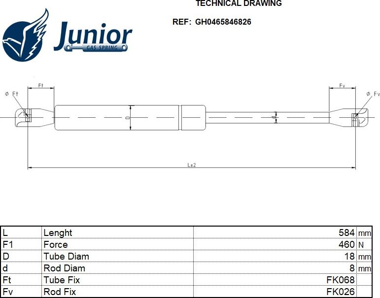 JUNIOR GH0465846826 - Ammortizatore pneumatico, Cofano bagagli / vano carico autozon.pro