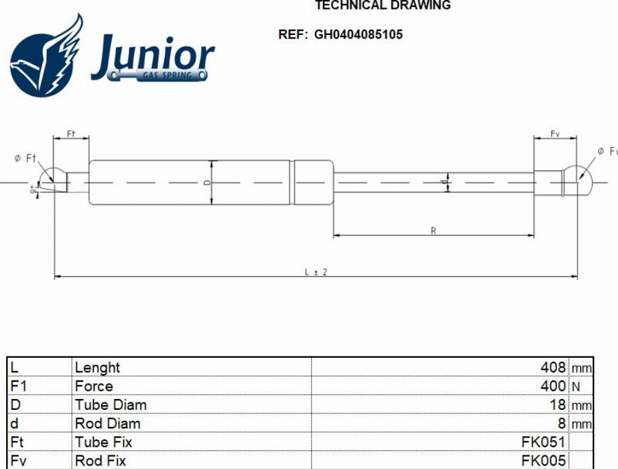 JUNIOR GH0404085105 - Ammortizatore pneumatico, Cofano bagagli / vano carico autozon.pro