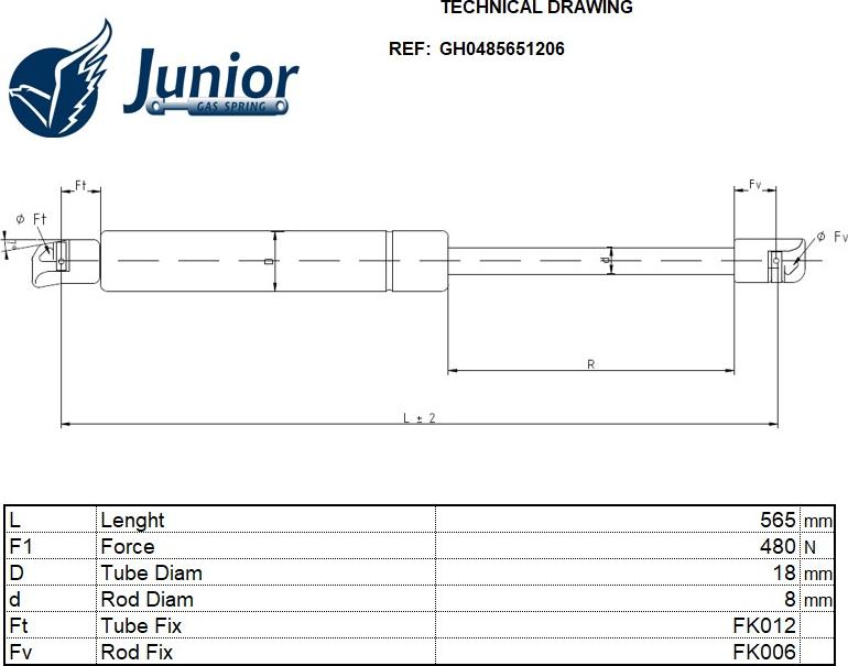 JUNIOR GH0485651206 - Ammortizatore pneumatico, Cofano bagagli / vano carico autozon.pro