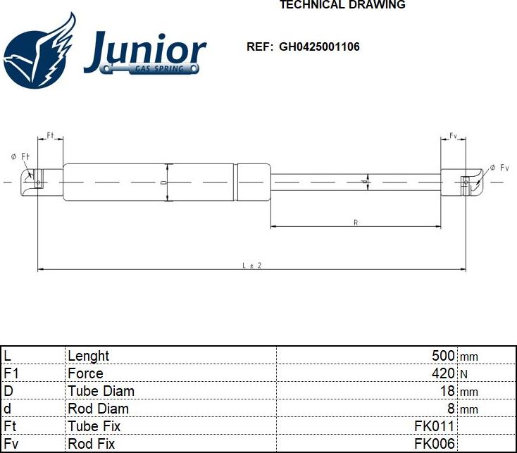 JUNIOR GH0425001106 - Ammortizatore pneumatico, Cofano bagagli / vano carico autozon.pro