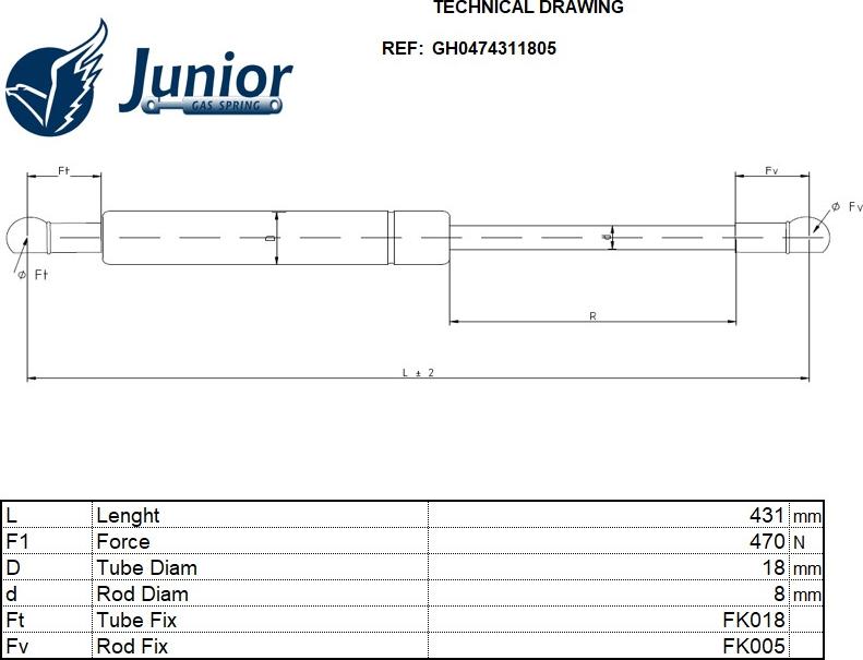 JUNIOR GH0474311805 - Ammortizatore pneumatico, Cofano bagagli / vano carico autozon.pro