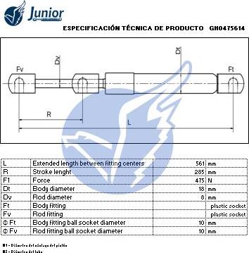 JUNIOR GH0475614 - Ammortizatore pneumatico, Cofano bagagli / vano carico autozon.pro