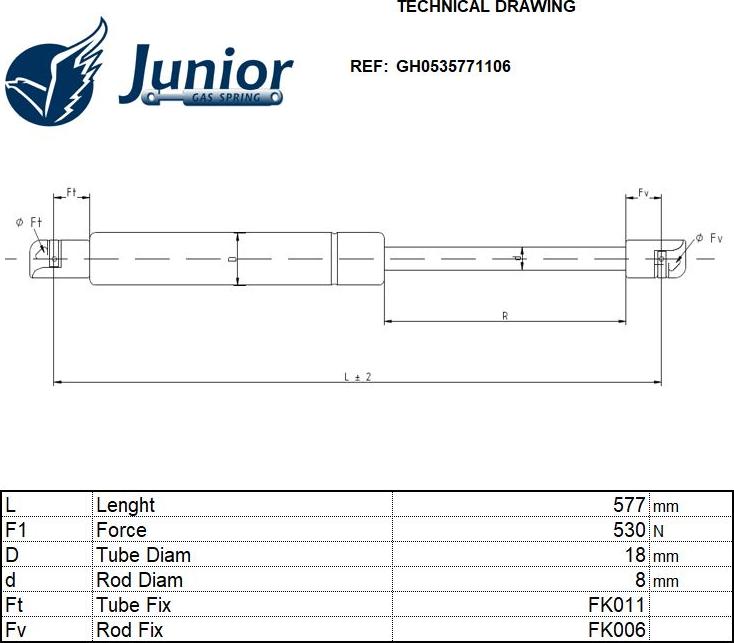 JUNIOR GH0535771106 - Ammortizatore pneumatico, Cofano bagagli / vano carico autozon.pro