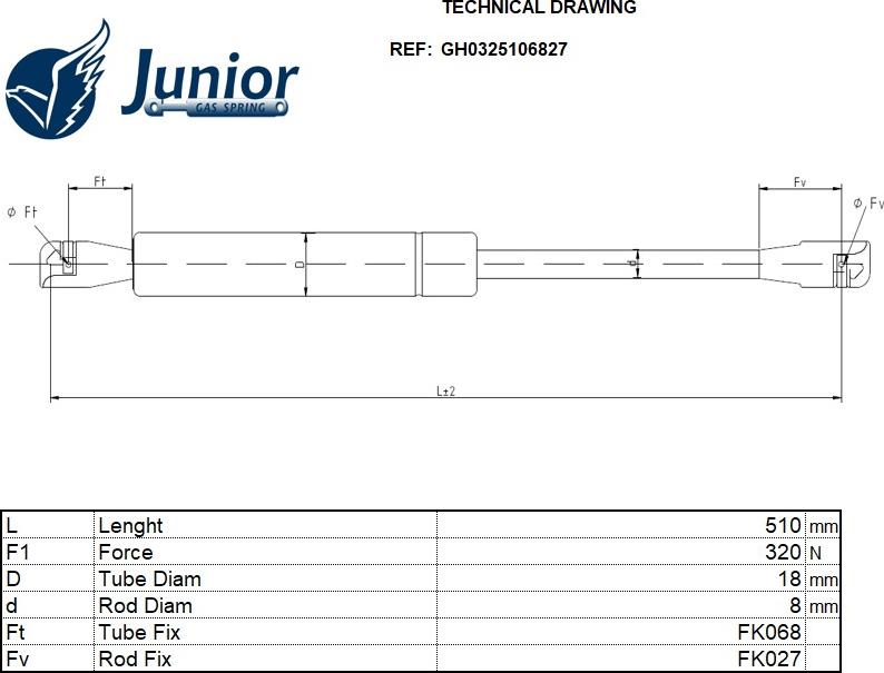 JUNIOR GH0325106827 - Ammortizzatore pneumatico, Cofano motore autozon.pro