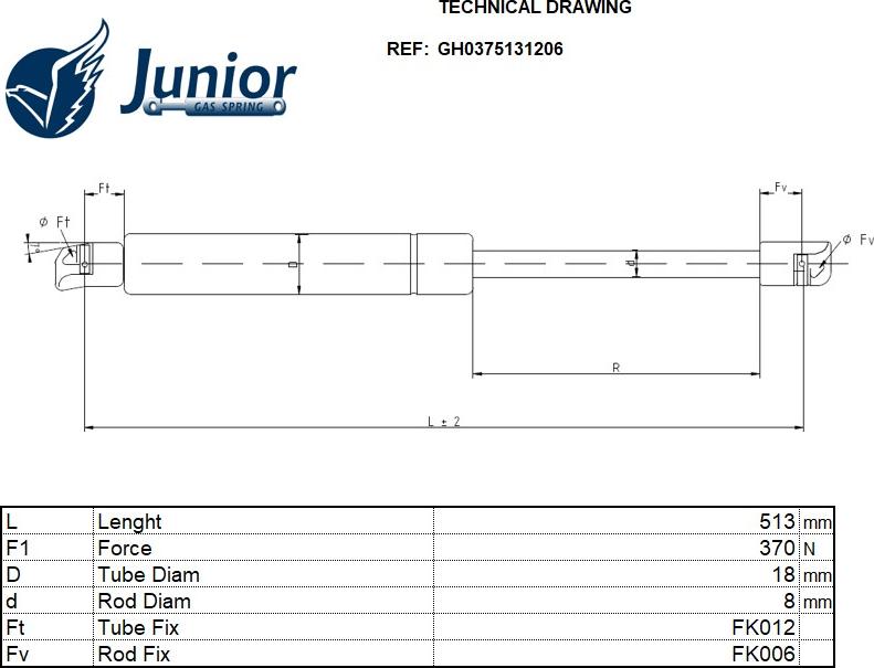 JUNIOR GH0375131206 - Ammortizatore pneumatico, Cofano bagagli / vano carico autozon.pro