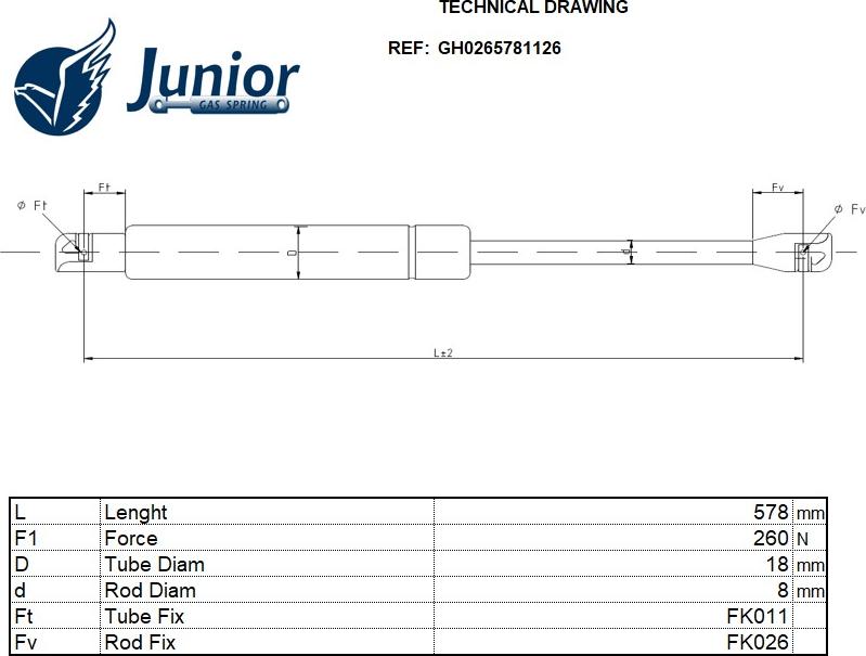 JUNIOR GH0265781126 - Ammortizatore pneumatico, Cofano bagagli / vano carico autozon.pro