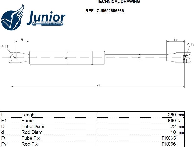 JUNIOR GJ0692606566 - Ammortizatore pneumatico, Cofano bagagli / vano carico autozon.pro