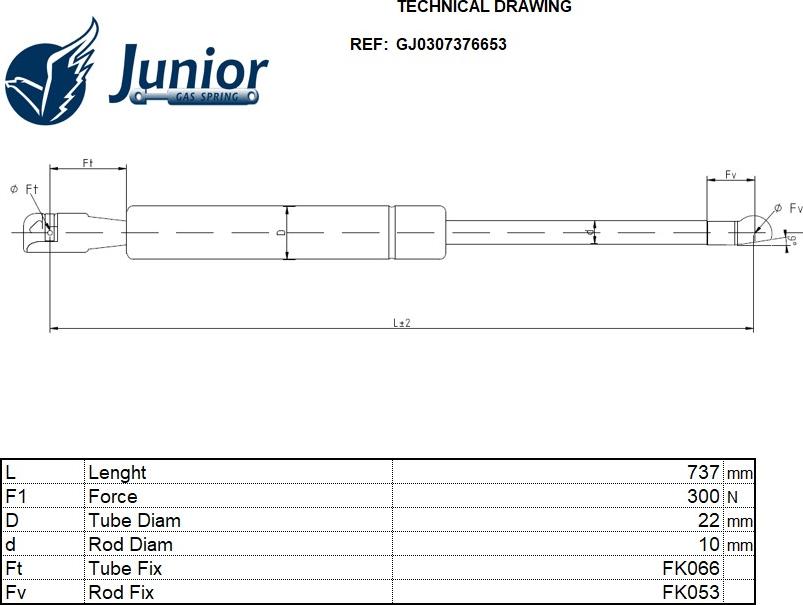 JUNIOR GJ0307376653 - Ammortizzatore pneumatico, Cofano motore autozon.pro