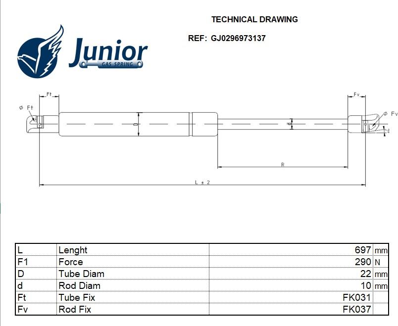 JUNIOR GJ0296973137 - Ammortizzatore pneumatico, Cofano motore autozon.pro