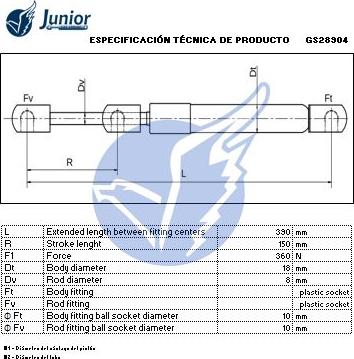 JUNIOR GS28904 - Ammortizzatore pneumatico, Cofano motore autozon.pro