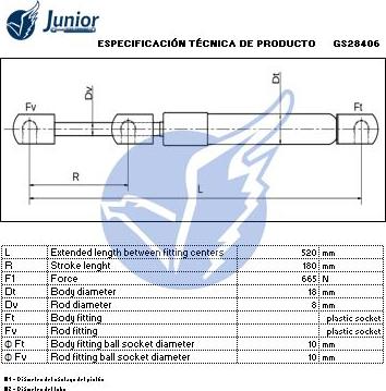 JUNIOR GS28406 - Ammortizatore pneumatico, Cofano bagagli / vano carico autozon.pro