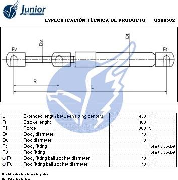 JUNIOR GS28582 - Ammortizatore pneumatico, Cofano bagagli / vano carico autozon.pro