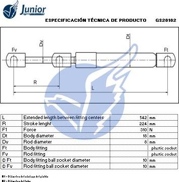 JUNIOR GS28182 - Ammortizatore pneumatico, Cofano bagagli / vano carico autozon.pro