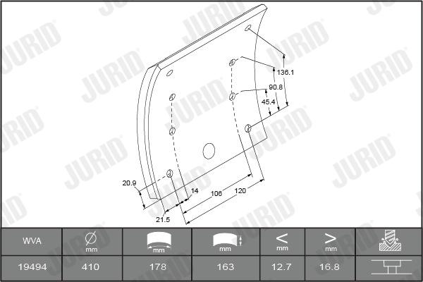 Jurid 1949425050 - Kit materiale d'attrito, Freno a tamburo autozon.pro