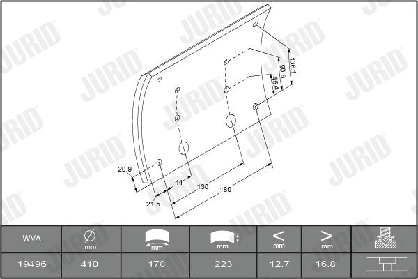 Jurid 1949635050 - Kit materiale d'attrito, Freno a tamburo autozon.pro