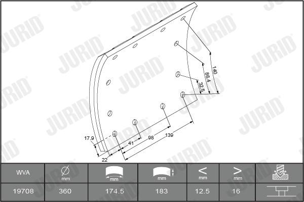 Jurid 1970801230 - Kit materiale d'attrito, Freno a tamburo autozon.pro