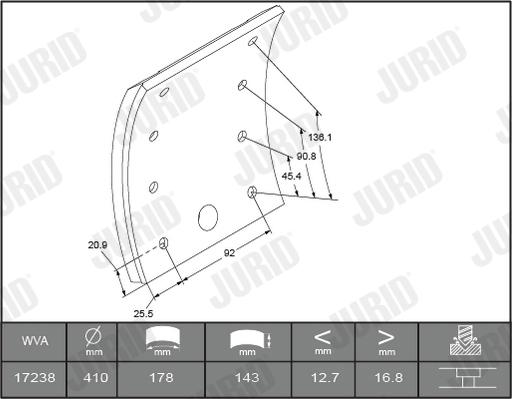 Jurid 1723805050 - Kit materiale d'attrito, Freno a tamburo autozon.pro