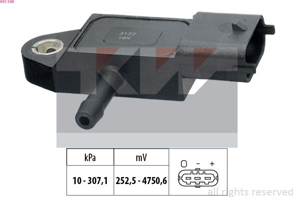 KW 493 348 - Sensore, Pressione gas scarico autozon.pro