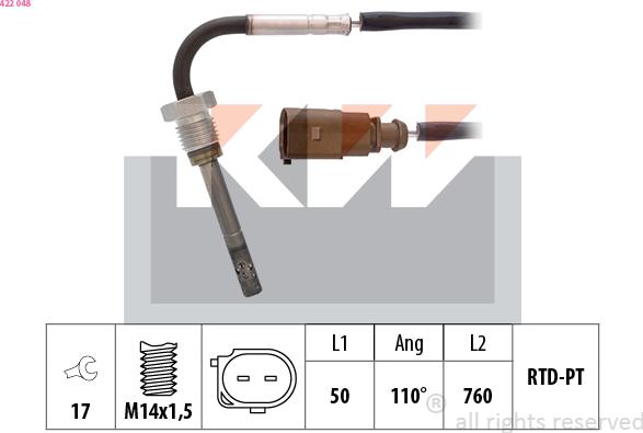 KW 422 048 - Sensore, Temperatura gas scarico autozon.pro