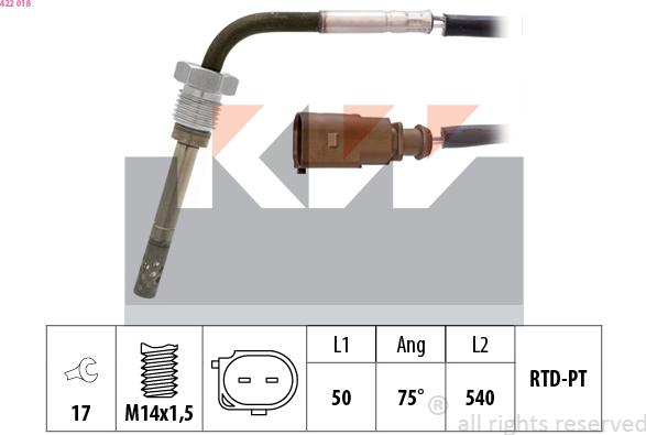 KW 422 018 - Sensore, Temperatura gas scarico autozon.pro