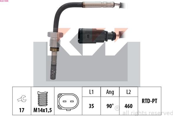 KW 422 036 - Sensore, Temperatura gas scarico autozon.pro