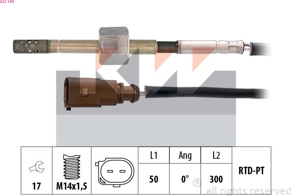 KW 422 149 - Sensore, Temperatura gas scarico autozon.pro