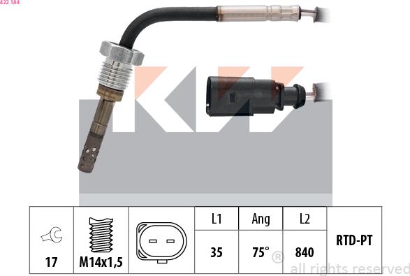 KW 422 184 - Sensore, Temperatura gas scarico autozon.pro