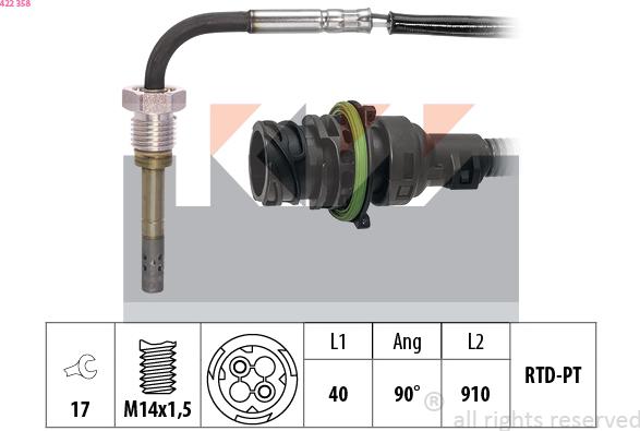 KW 422 358 - Sensore, Temperatura gas scarico autozon.pro