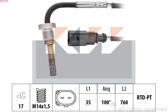 KW 422 314 - Sensore, Temperatura gas scarico autozon.pro