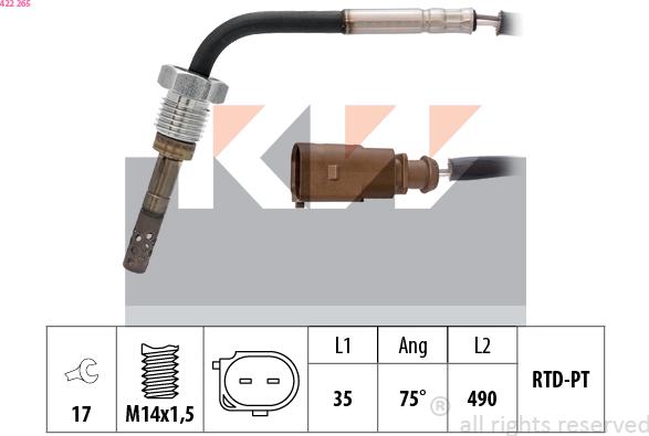 KW 422 265 - Sensore, Temperatura gas scarico autozon.pro