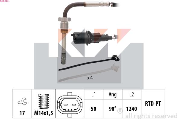 KW 422 214 - Sensore, Temperatura gas scarico autozon.pro