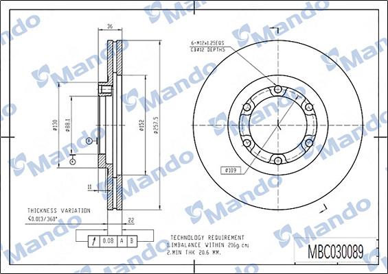 Mando MBC030089 - Discofreno autozon.pro